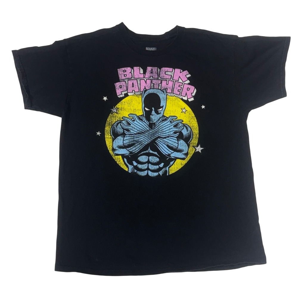 Marvel Black Panther Shirt Large Black Retro Graphic T-Shirt T'Challa MCU